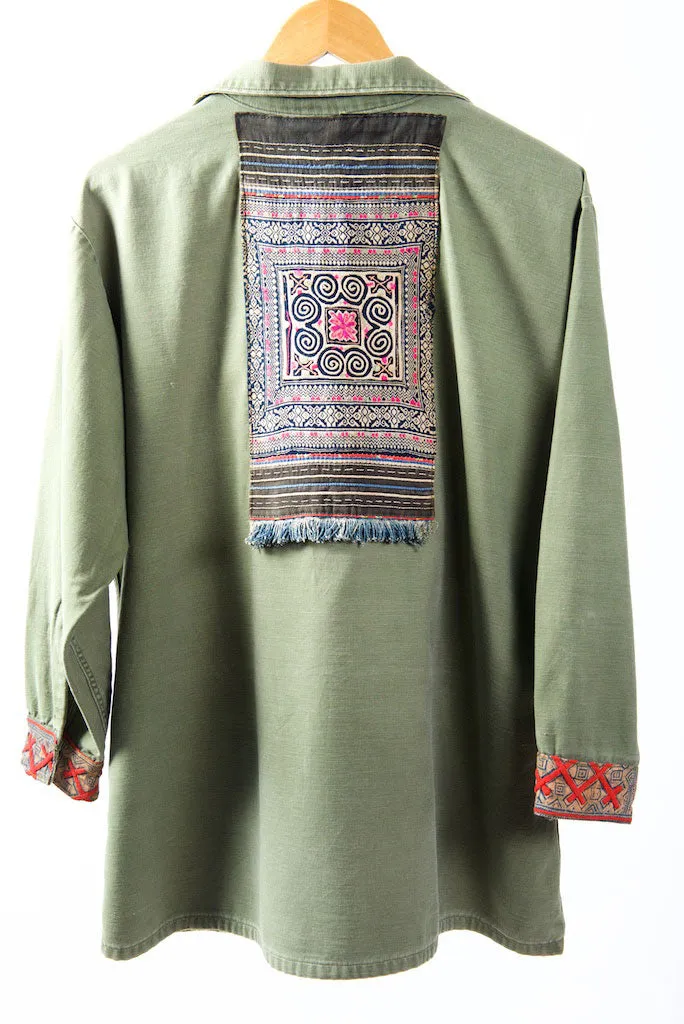 Army Jacket -Genuine Vintage Army Jacket with Vintage Hmong Embroidery (Wholesale)