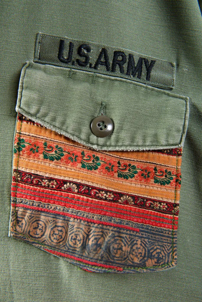 Army Jacket -Genuine Vintage Army Jacket with Vintage Hmong Embroidery (Wholesale)