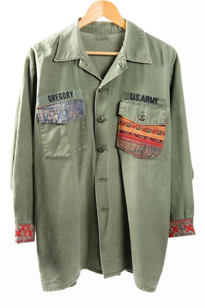 Army Jacket -Genuine Vintage Army Jacket with Vintage Hmong Embroidery (Wholesale)