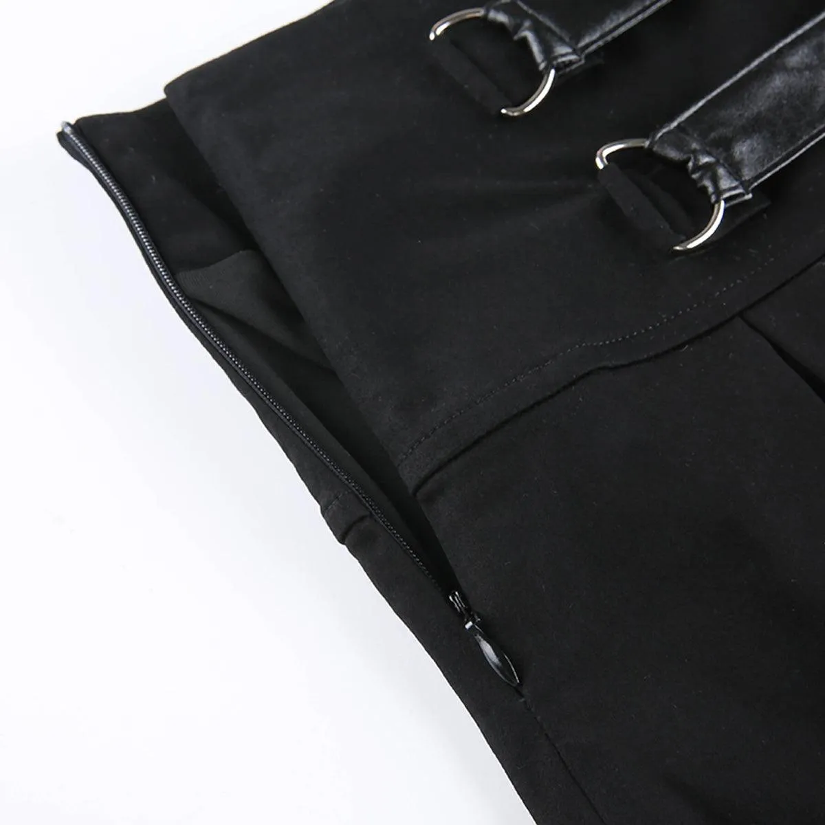 Double Belt Pleated Black Skirt