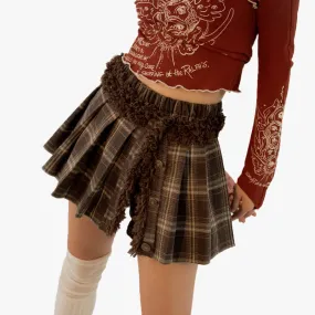 Fairy Grunge Aesthetic Plaid Skirt With Eco Fur