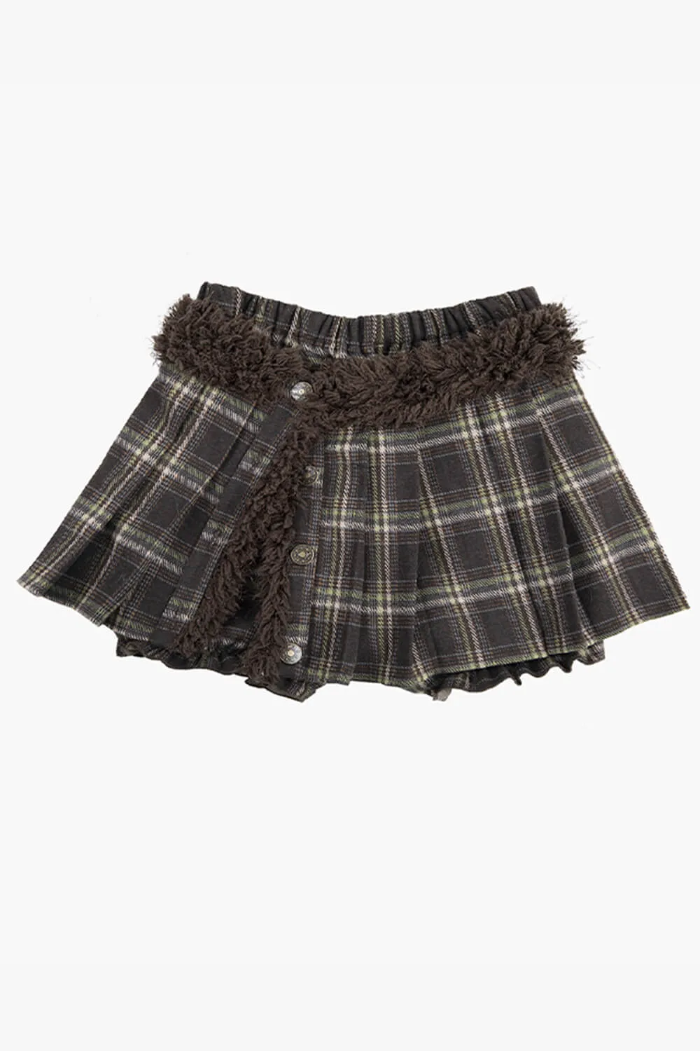 Fairy Grunge Aesthetic Plaid Skirt With Eco Fur