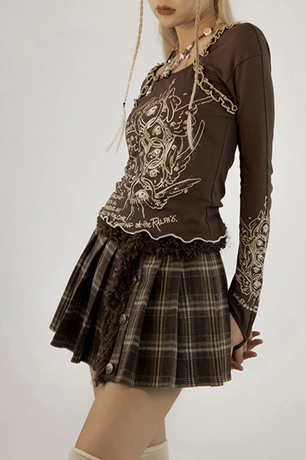 Fairy Grunge Aesthetic Plaid Skirt With Eco Fur