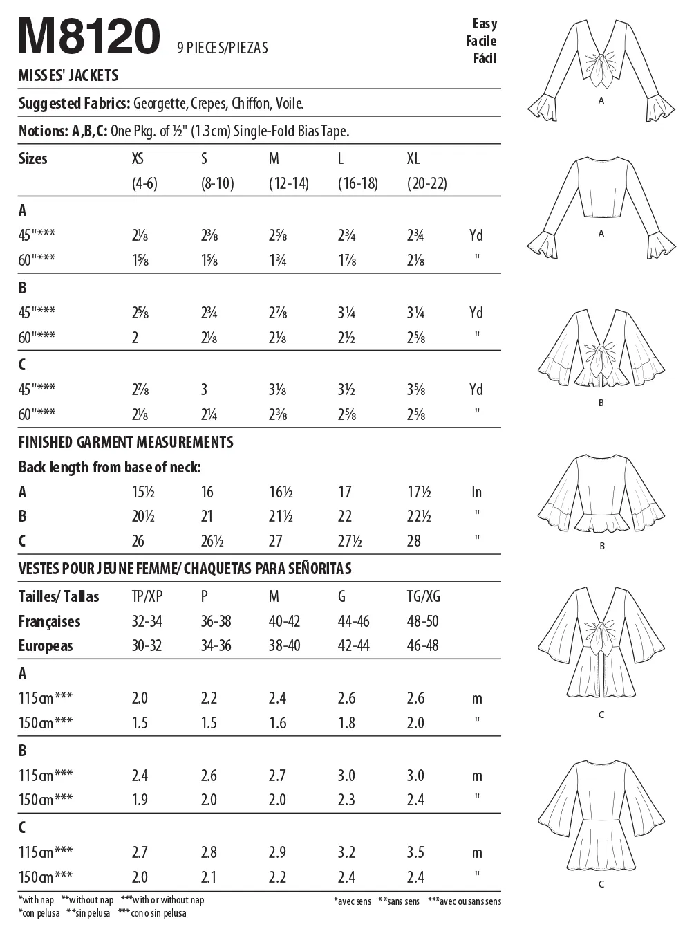 M8120 #BluebellMcCalls - Misses' Jackets (size: XS-S-M-L-XL)