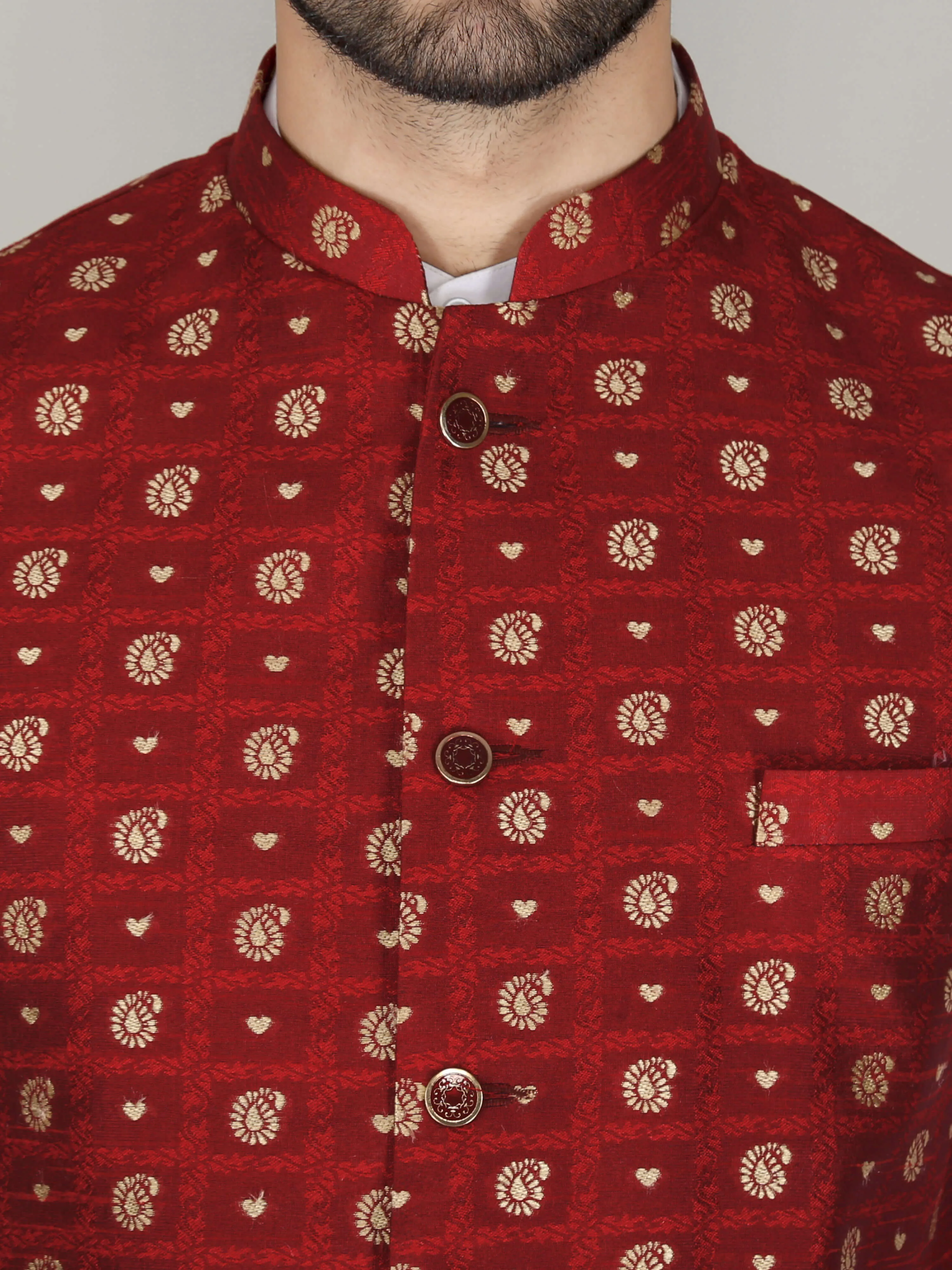 Maroon Banarasi Nehru Jackets