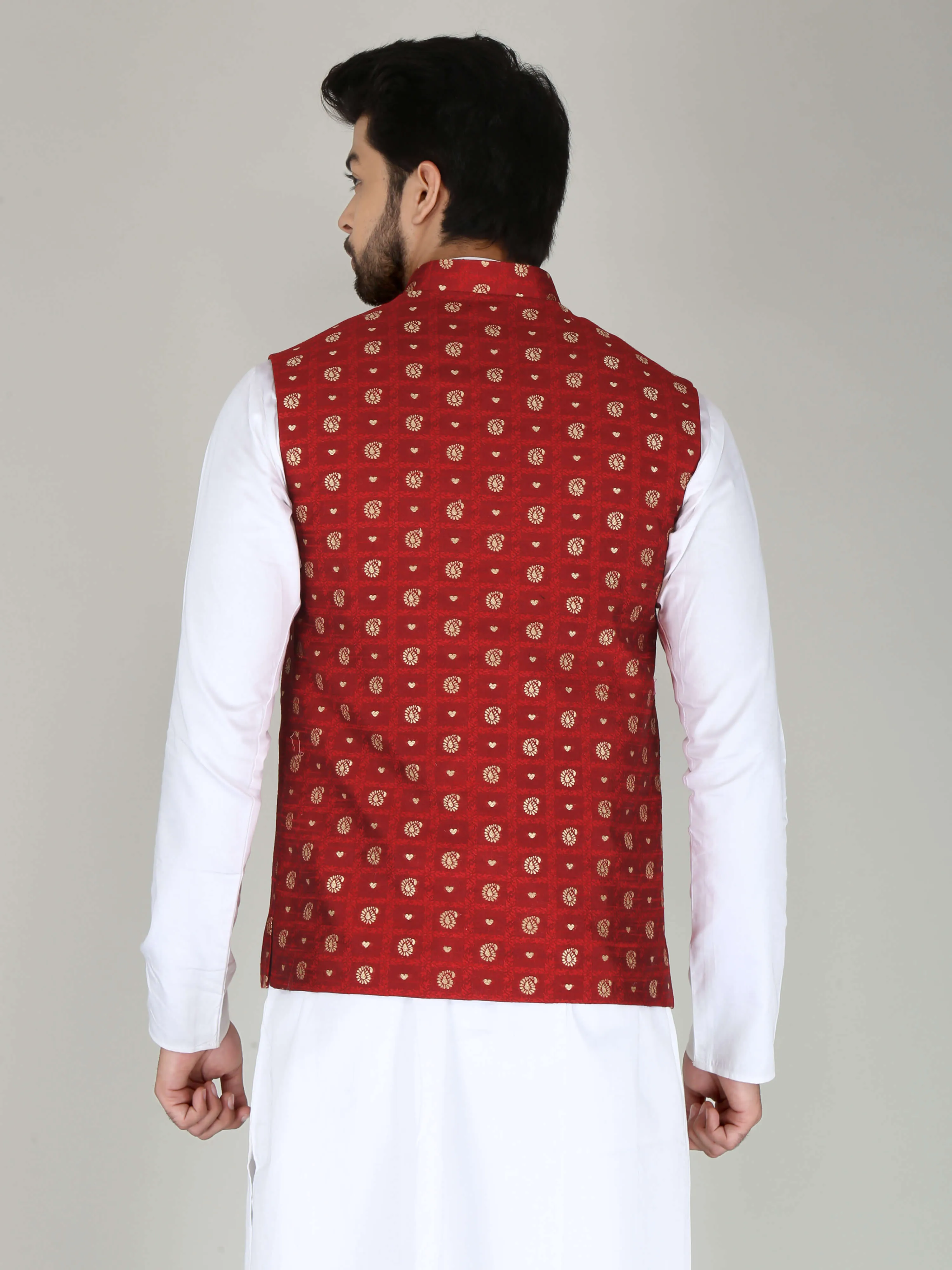 Maroon Banarasi Nehru Jackets
