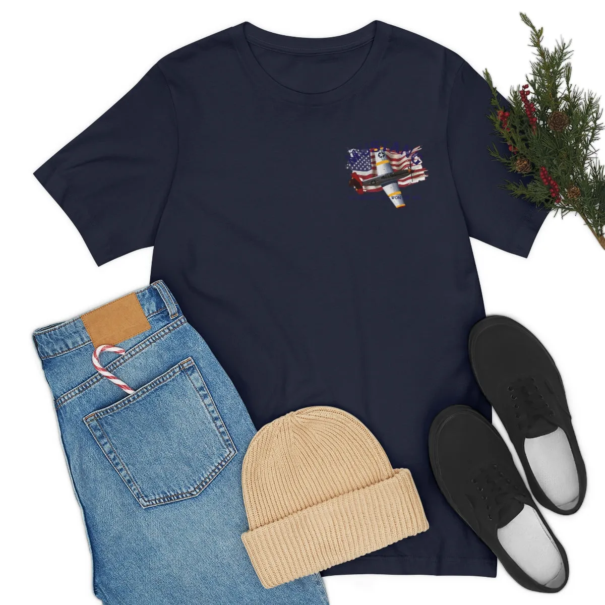 Military T-shirt P-51 Mustang Aircraft , American made, American Flag, Patriotic