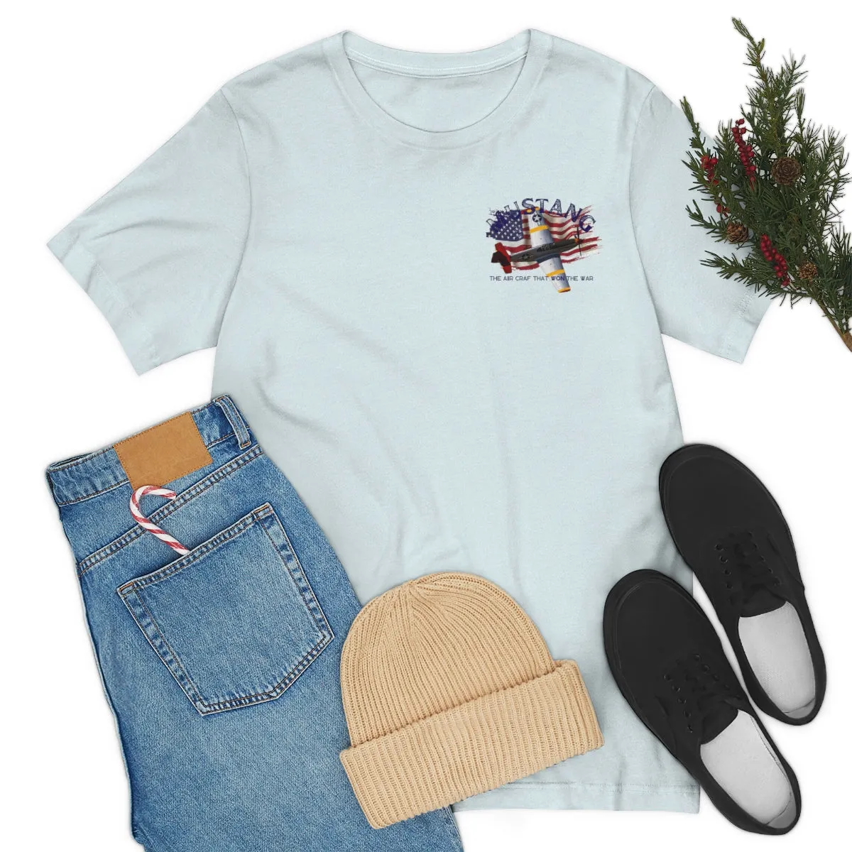 Military T-shirt P-51 Mustang Aircraft , American made, American Flag, Patriotic