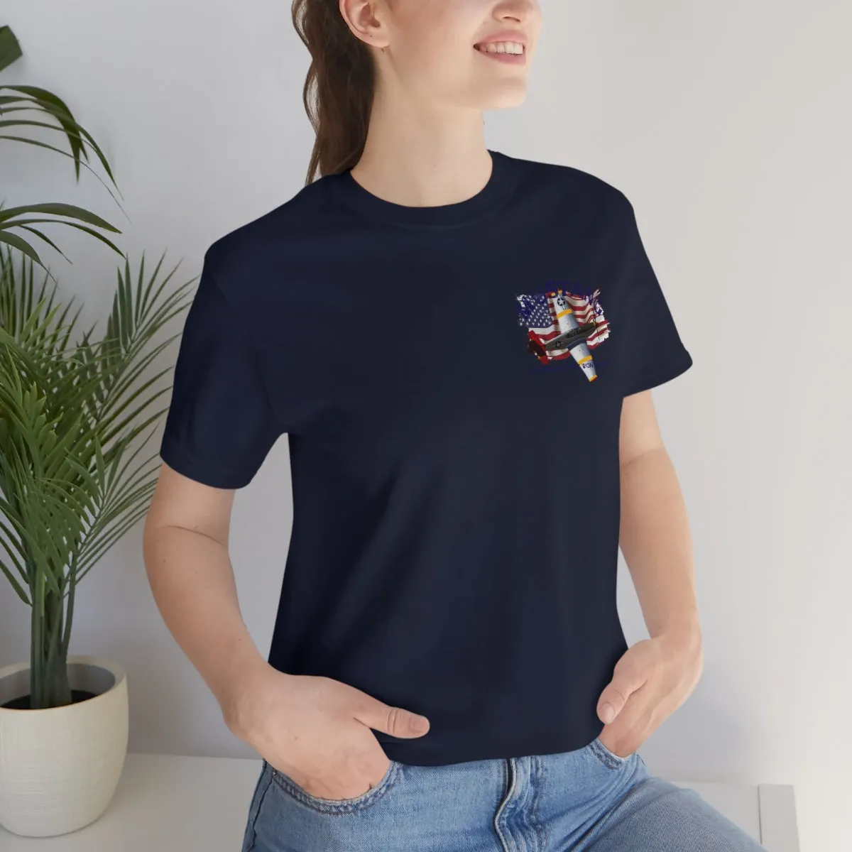 Military T-shirt P-51 Mustang Aircraft , American made, American Flag, Patriotic
