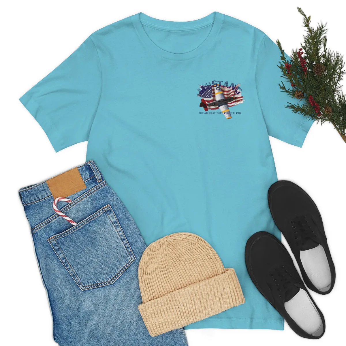 Military T-shirt P-51 Mustang Aircraft , American made, American Flag, Patriotic