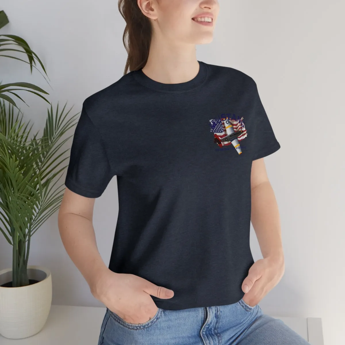 Military T-shirt P-51 Mustang Aircraft , American made, American Flag, Patriotic