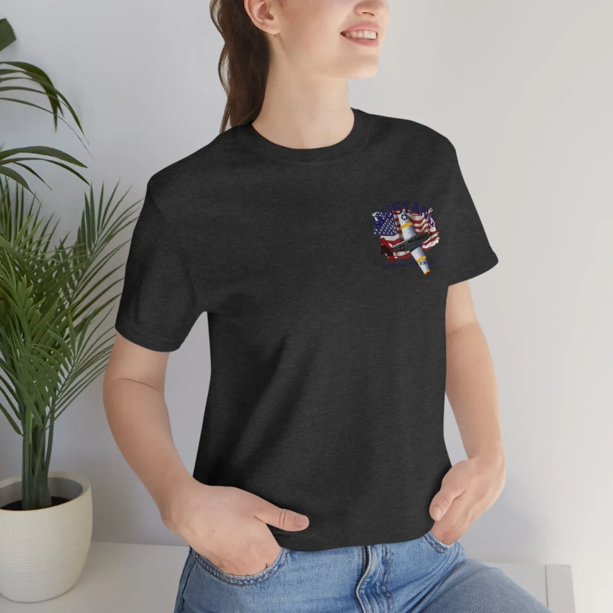 Military T-shirt P-51 Mustang Aircraft , American made, American Flag, Patriotic