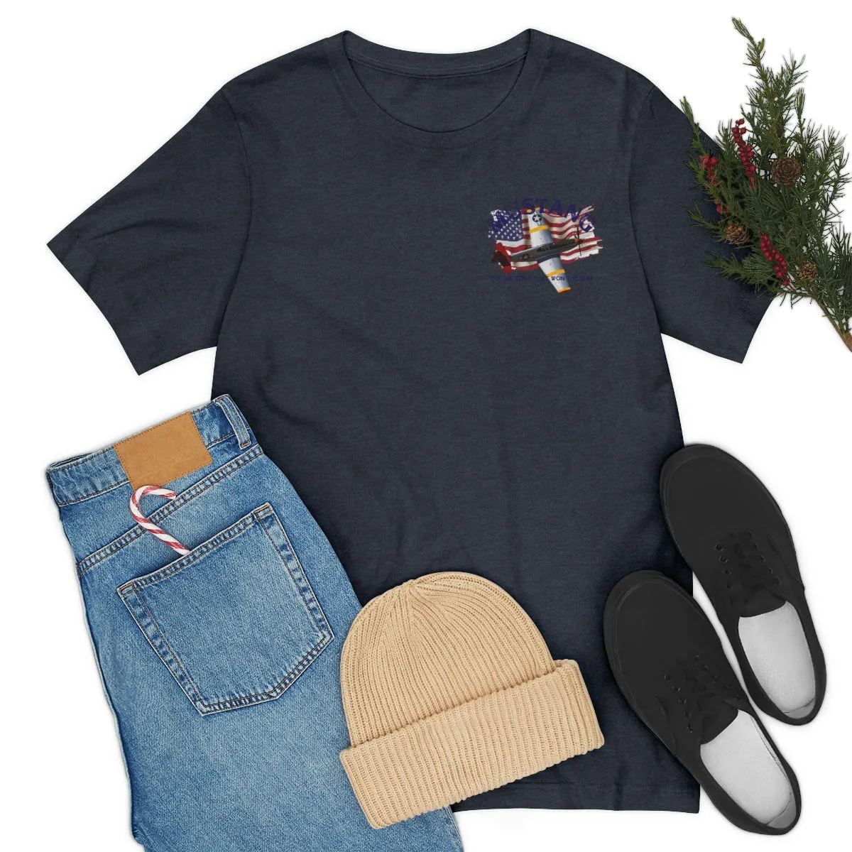 Military T-shirt P-51 Mustang Aircraft , American made, American Flag, Patriotic